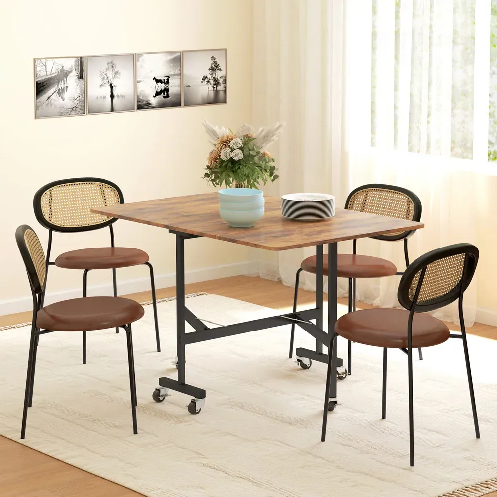 6-Seater Drop Leaf Mobile Dining Table - Brown