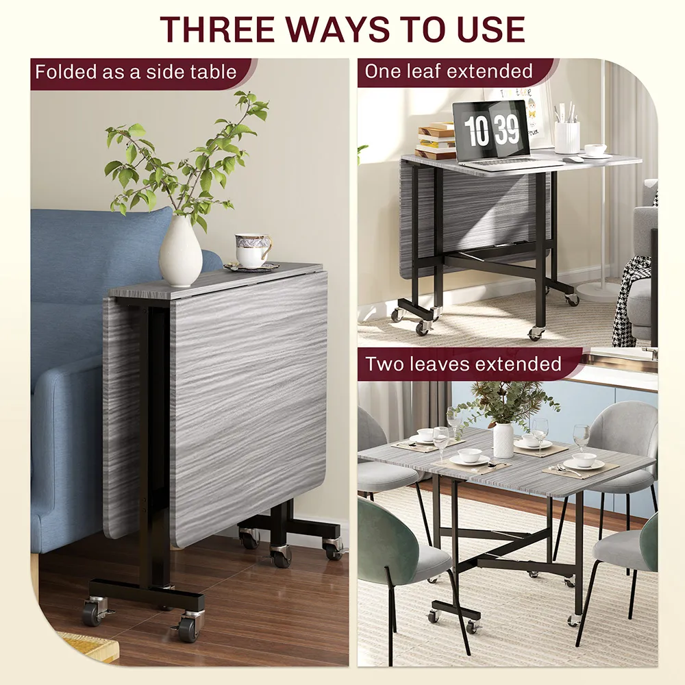 6-Seater Drop Leaf Mobile Dining Table - Grey