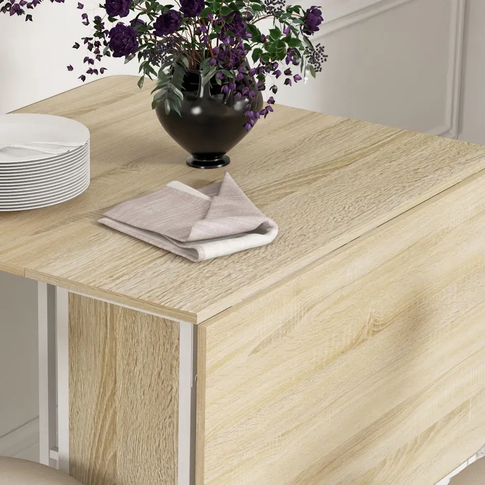 6-Seater Drop Leaf Mobile Dining Table - Natural