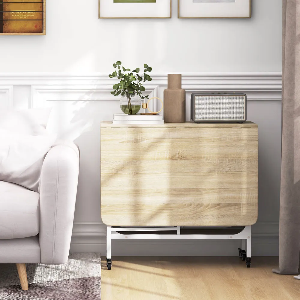 6-Seater Drop Leaf Mobile Dining Table - Natural