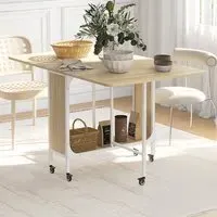 6-Seater Drop Leaf Mobile Dining Table - Natural