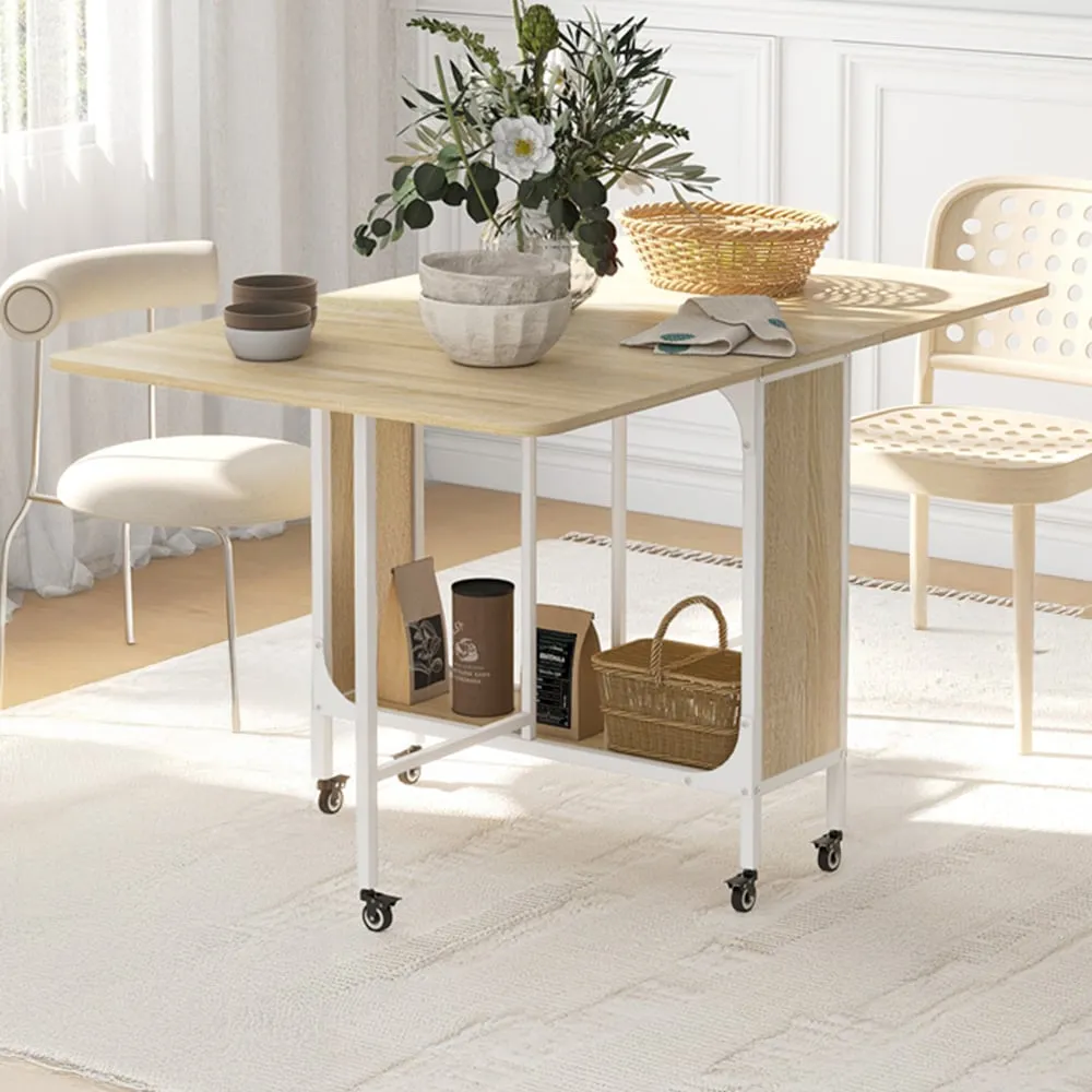 6-Seater Drop Leaf Mobile Dining Table - Natural