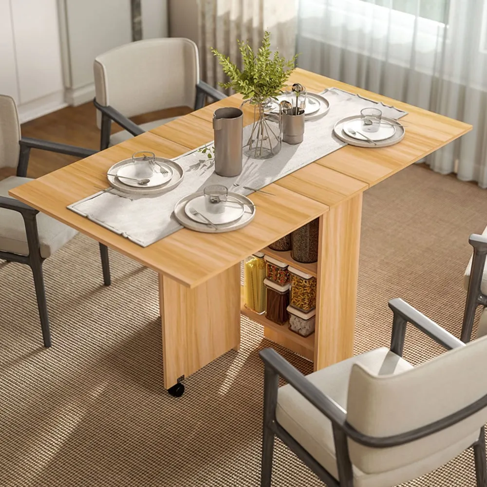 6-Seater Foldable Dining Table with Storage - Yellow image