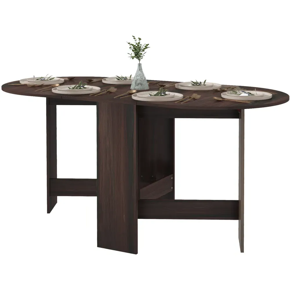 6 Seater Oval Dining Table with Drop Leaves - Brown