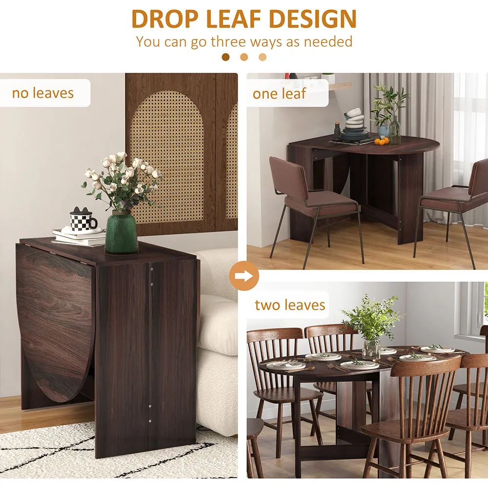 6 Seater Oval Dining Table with Drop Leaves - Brown