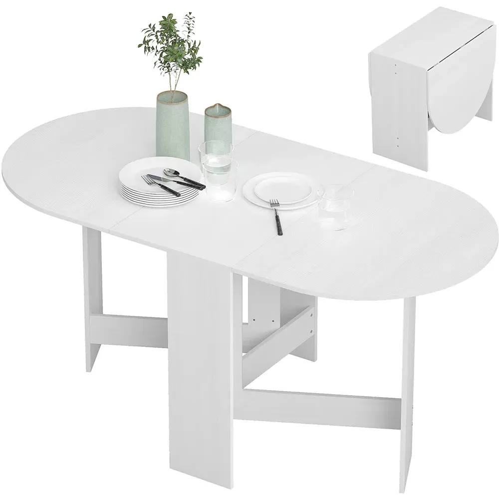 6 Seater Oval Dining Table with Drop Leaves - White