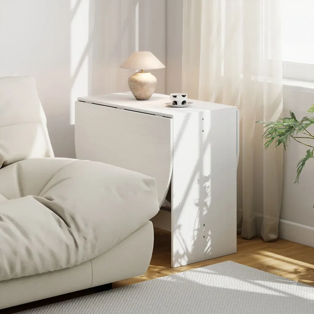 6 Seater Oval Dining Table with Drop Leaves - White