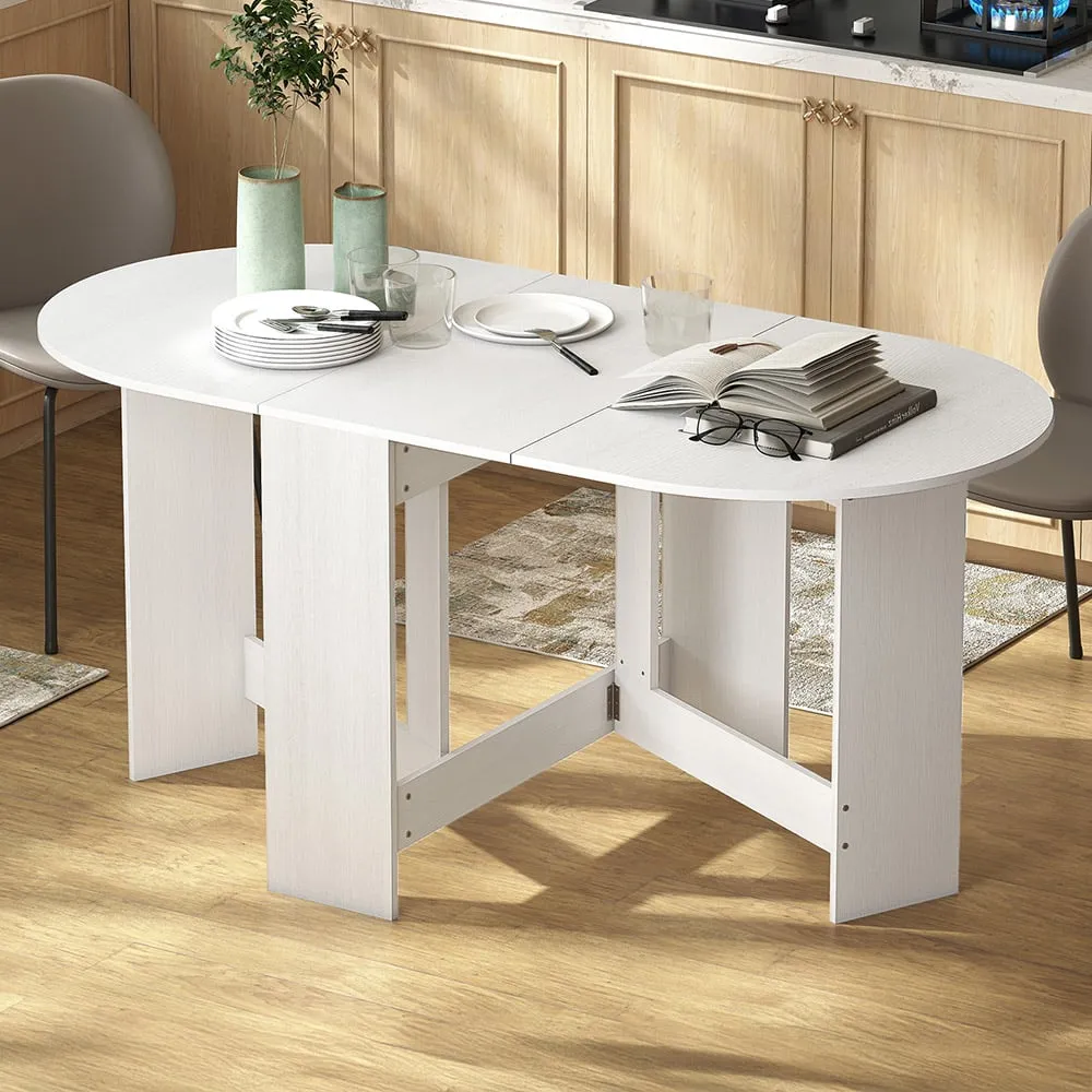 6 Seater Oval Dining Table with Drop Leaves - White