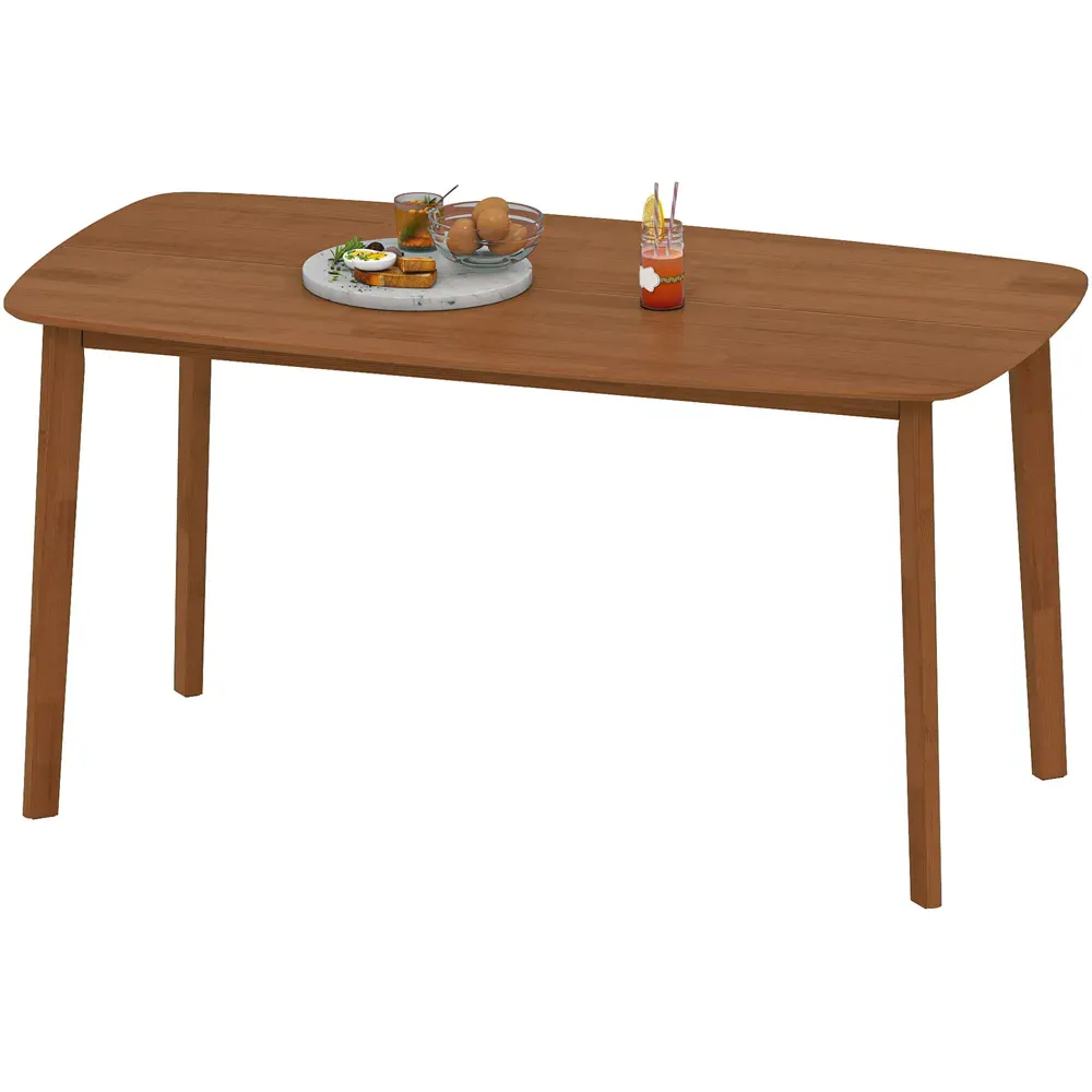 6 Seater Rectangular Dining Table - Light Brown, Solid Wood
