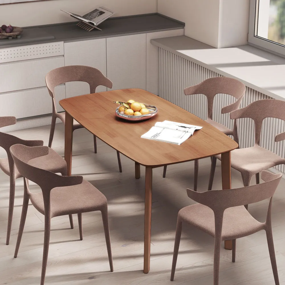 6 Seater Rectangular Dining Table - Light Brown, Solid Wood