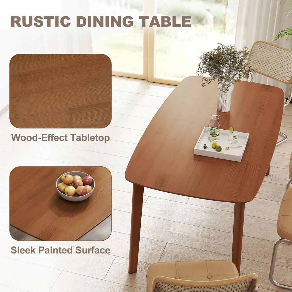 6 Seater Rectangular Dining Table - Light Brown, Solid Wood
