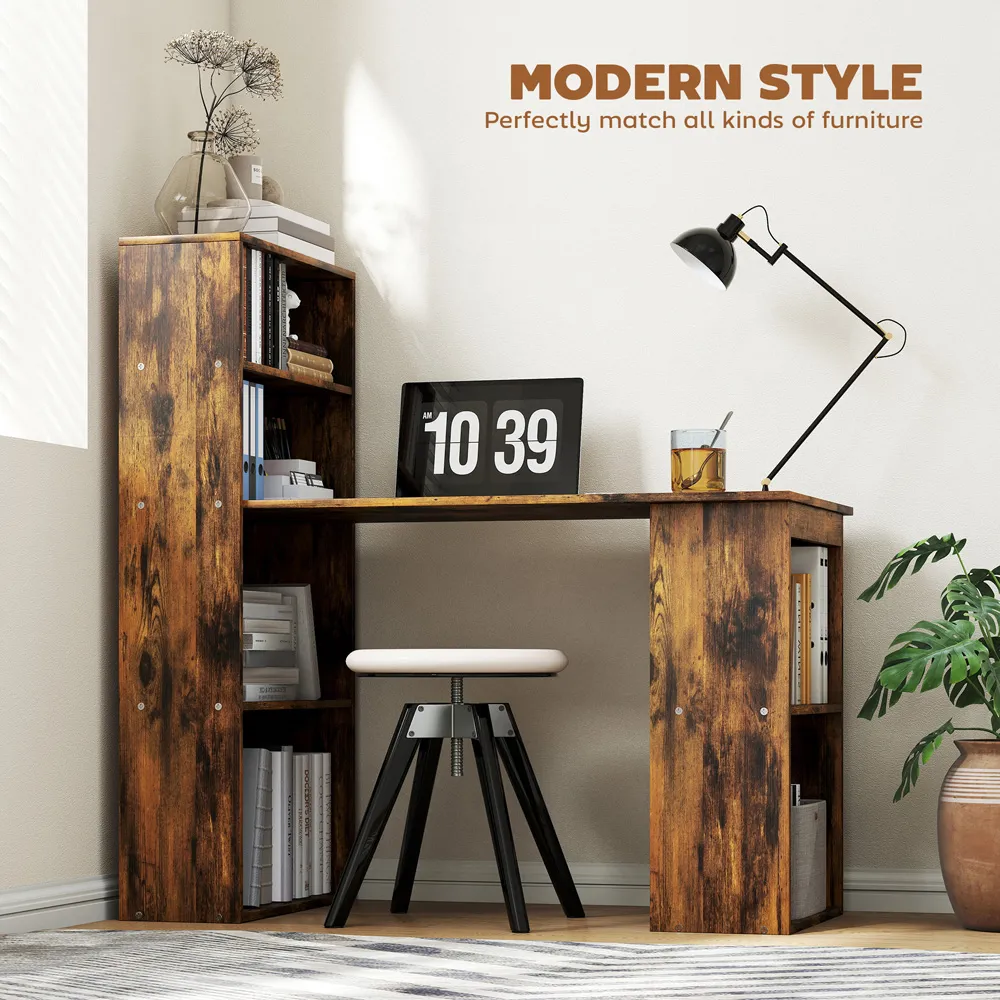 6 Shelf Computer Desk - Brown