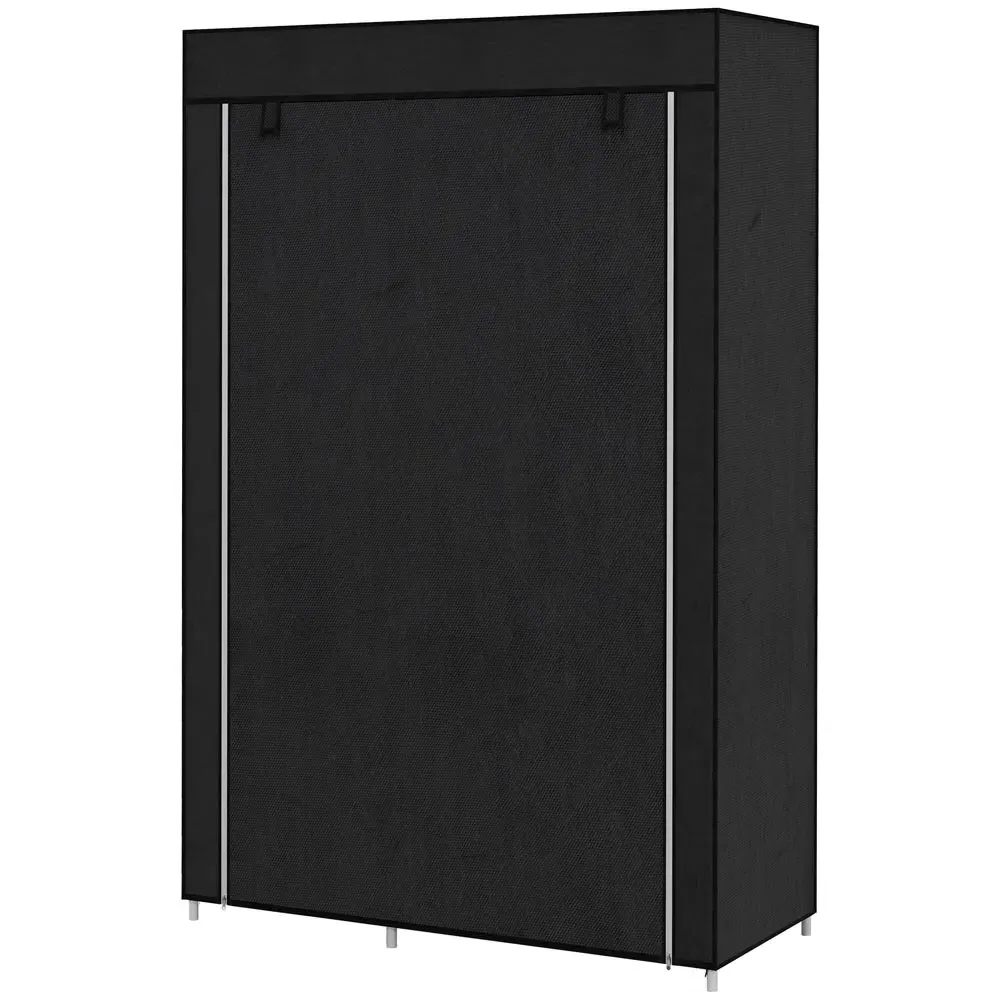 6 Shelf Foldable Wardrobe with Hanging Rail - Black, Fabric