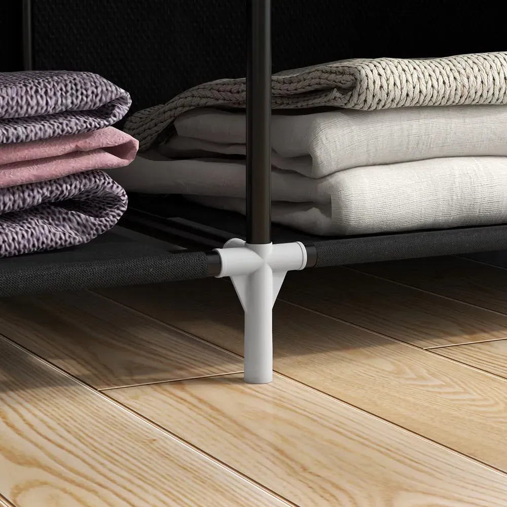 6 Shelf Foldable Wardrobe with Hanging Rail - Black, Fabric