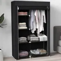 6 Shelf Foldable Wardrobe with Hanging Rail - Black, Fabric