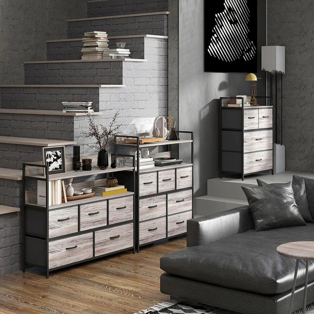 7 Drawer 2 Shelf Chest of Drawers - Grey, Wood Effect