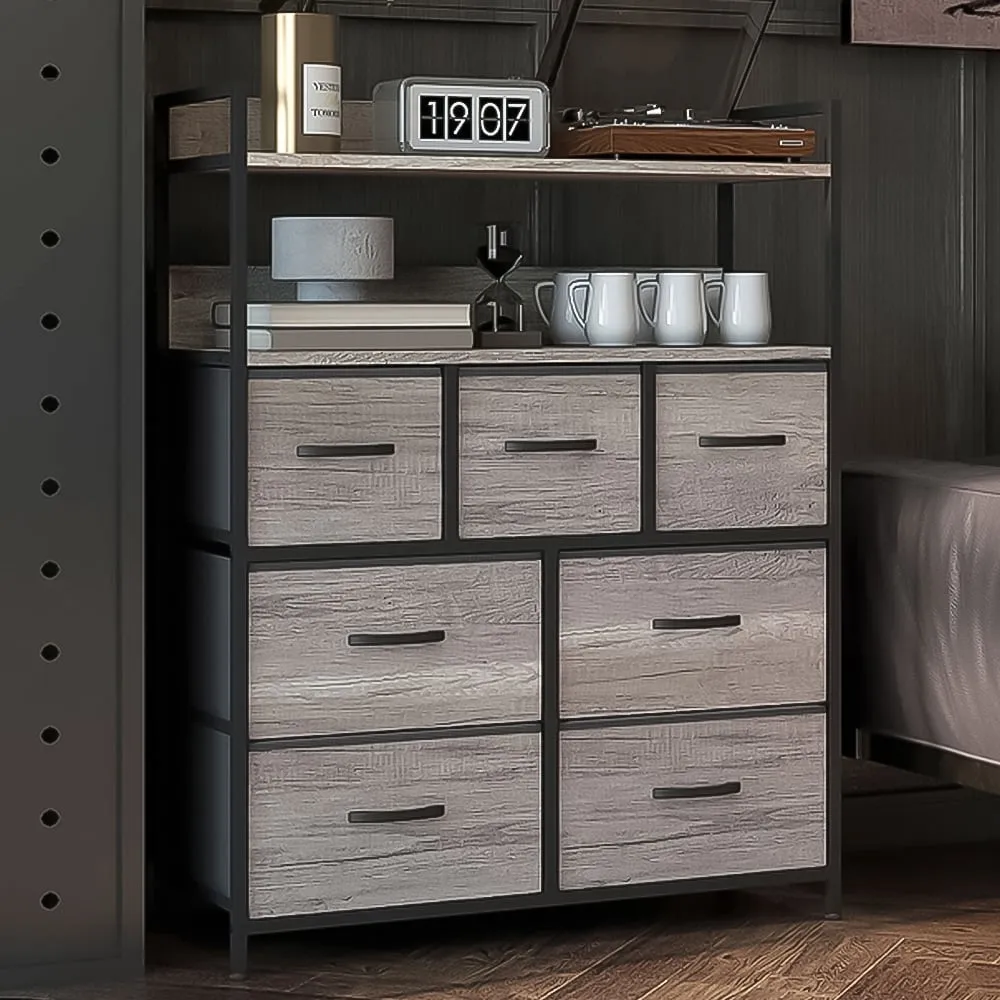 7 Drawer 2 Shelf Chest of Drawers - Grey, Wood Effect