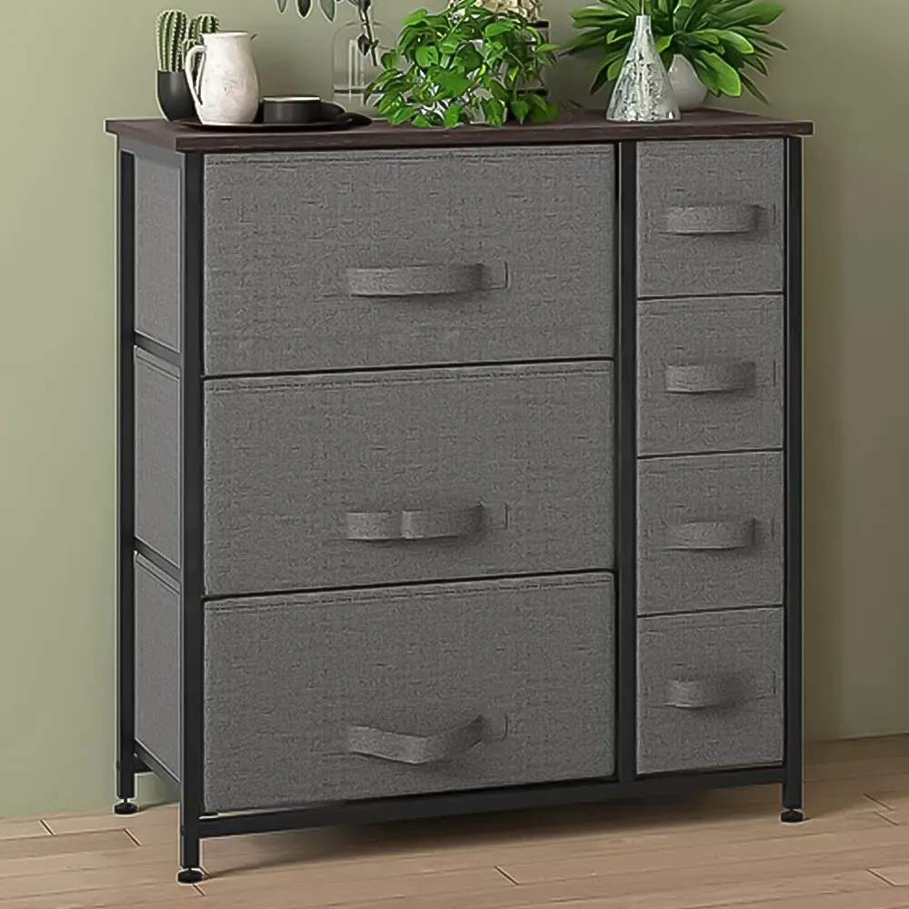 7 Drawer Chest of Drawers with Adjustable Feet - Grey