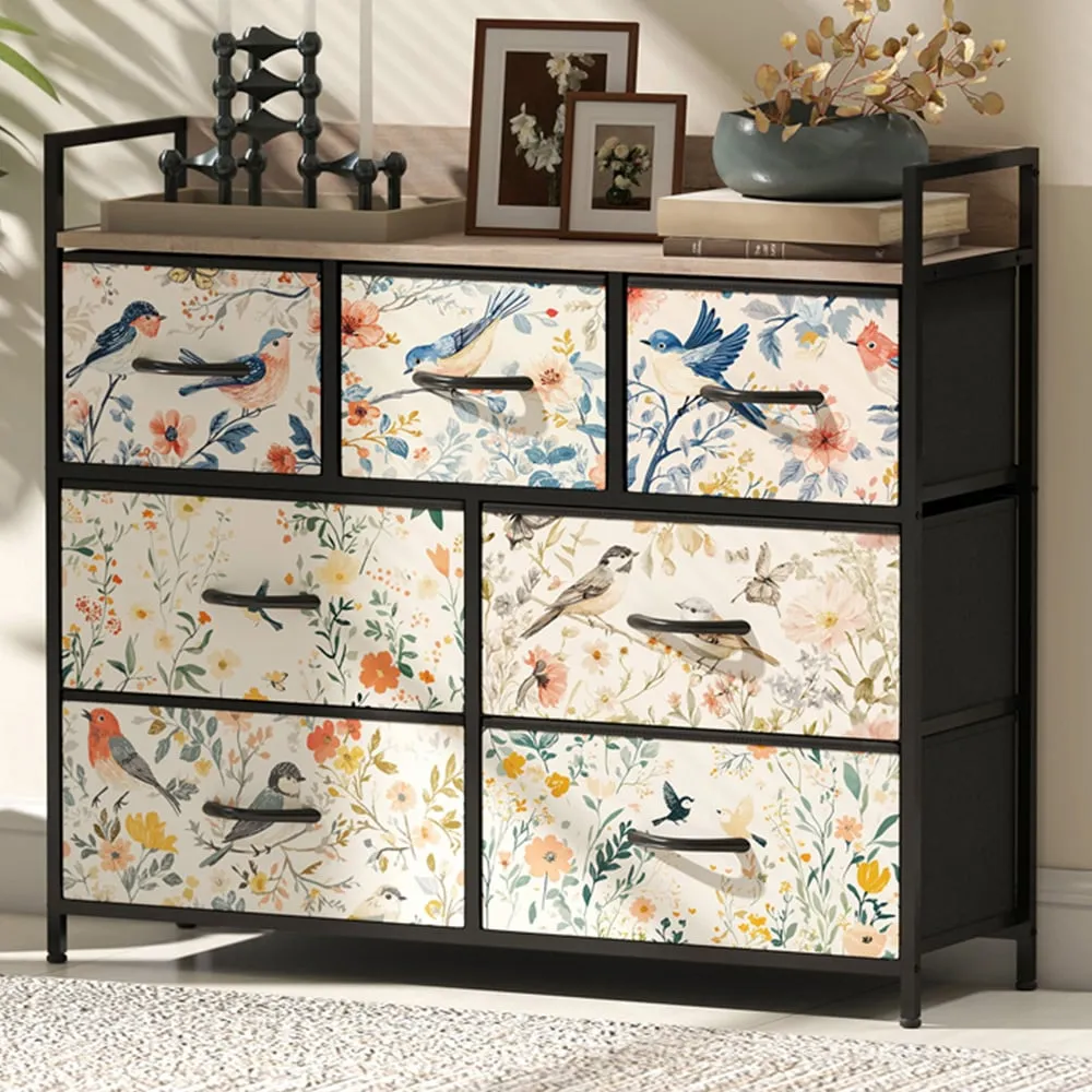 7 Drawer Chest of Drawers with Shelf - White, Fabric