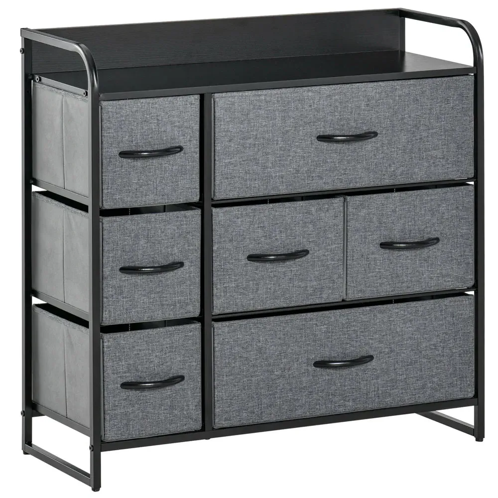 7 Drawer Fabric Dresser with Foldable Storage - Grey