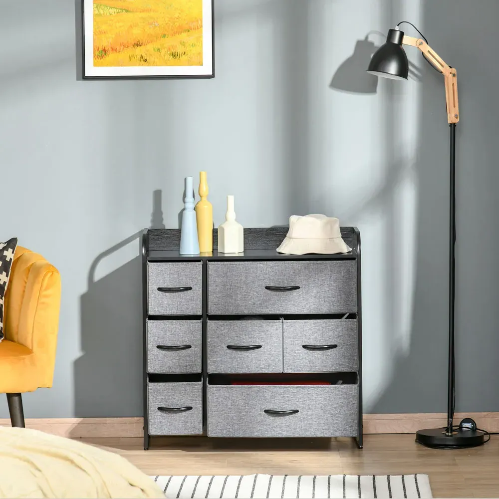 7 Drawer Fabric Dresser with Foldable Storage - Grey