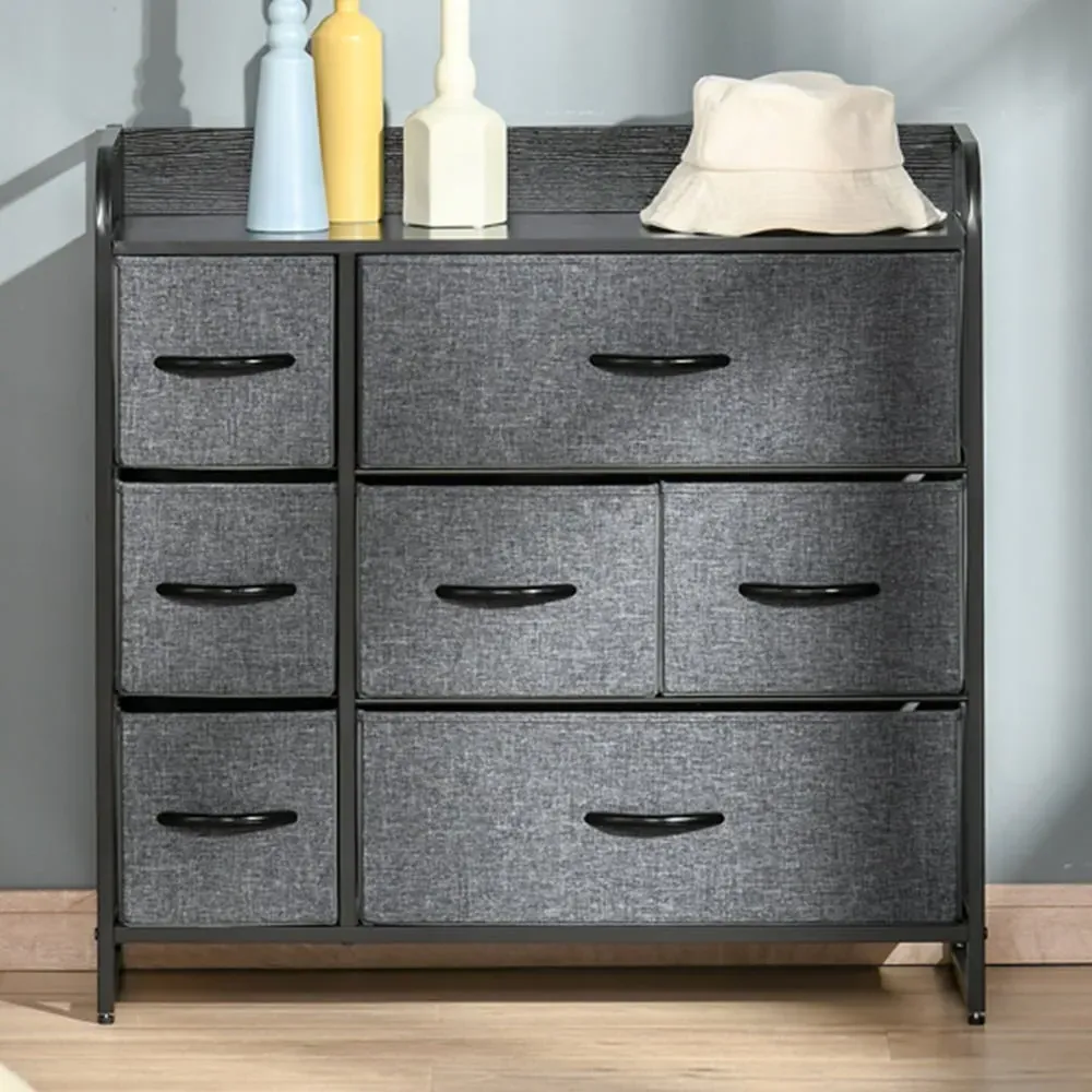 7 Drawer Fabric Dresser with Foldable Storage - Grey image