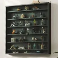 7-Tier Wall Display Cabinet with Glass Doors - Black