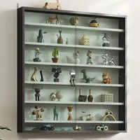 7-Tier Wall Display Cabinet with Glass Doors - Black