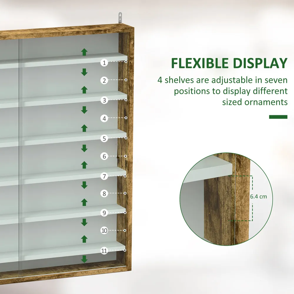 7-Tier Wall Display Cabinet with Glass Doors - Brown