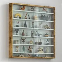 7-Tier Wall Display Cabinet with Glass Doors - Brown