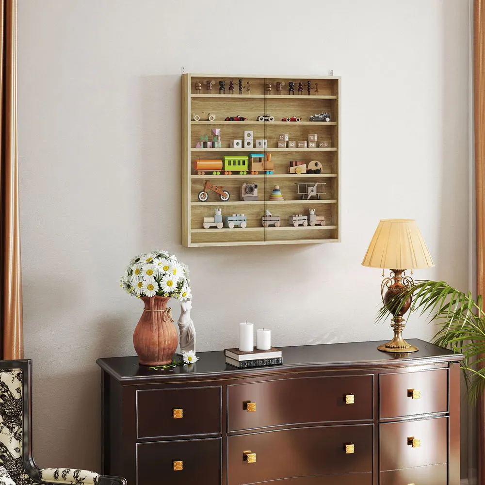 7-Tier Wall Display Cabinet with Glass Doors - White