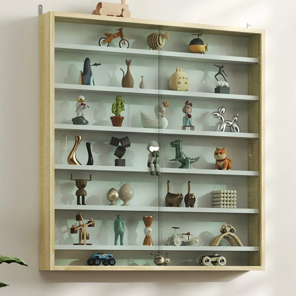 7-Tier Wall Display Cabinet with Glass Doors - White