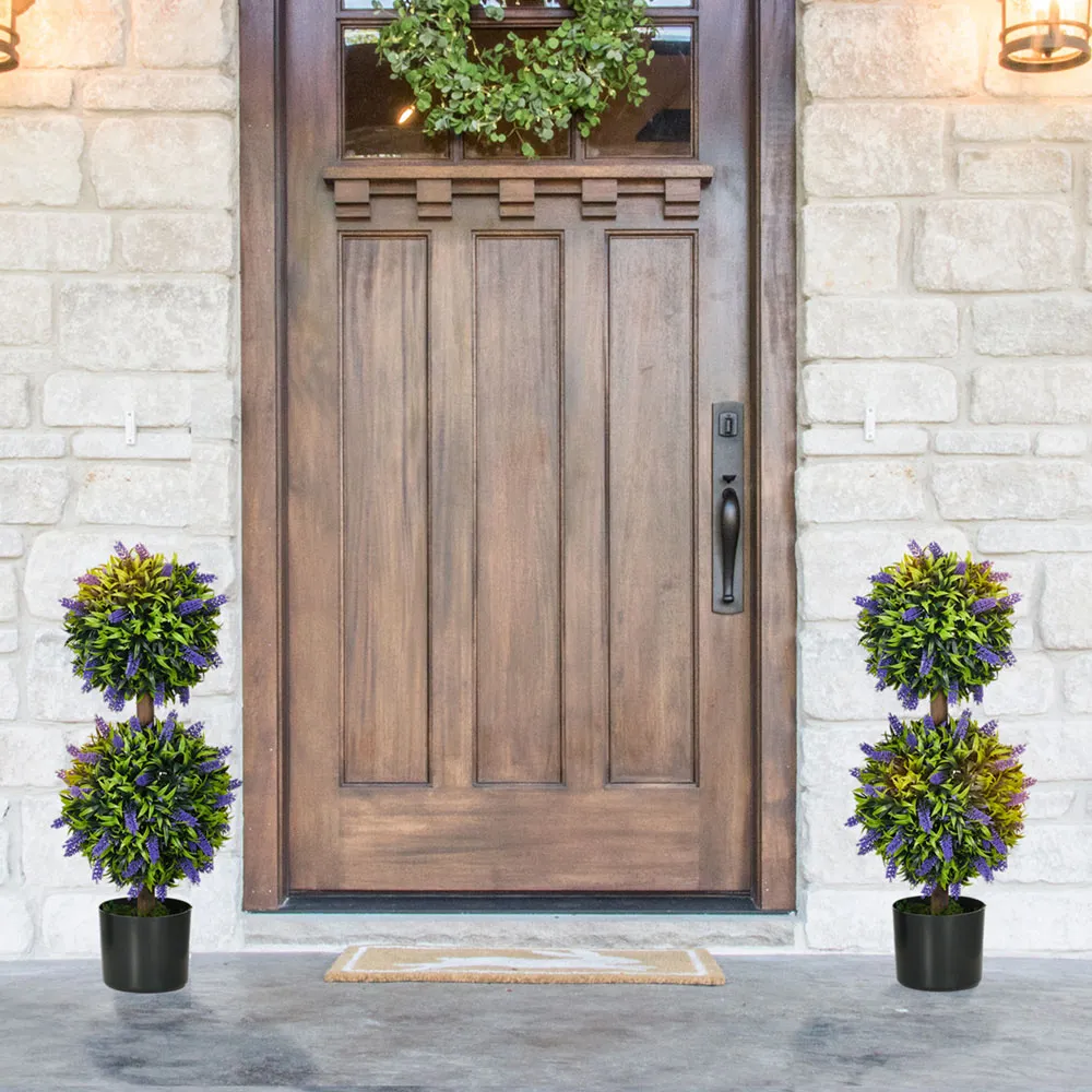 70cm Lavender Ball Tree Artificial Plants 2 Pack - Green