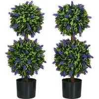 70cm Lavender Ball Tree Artificial Plants 2 Pack - Green