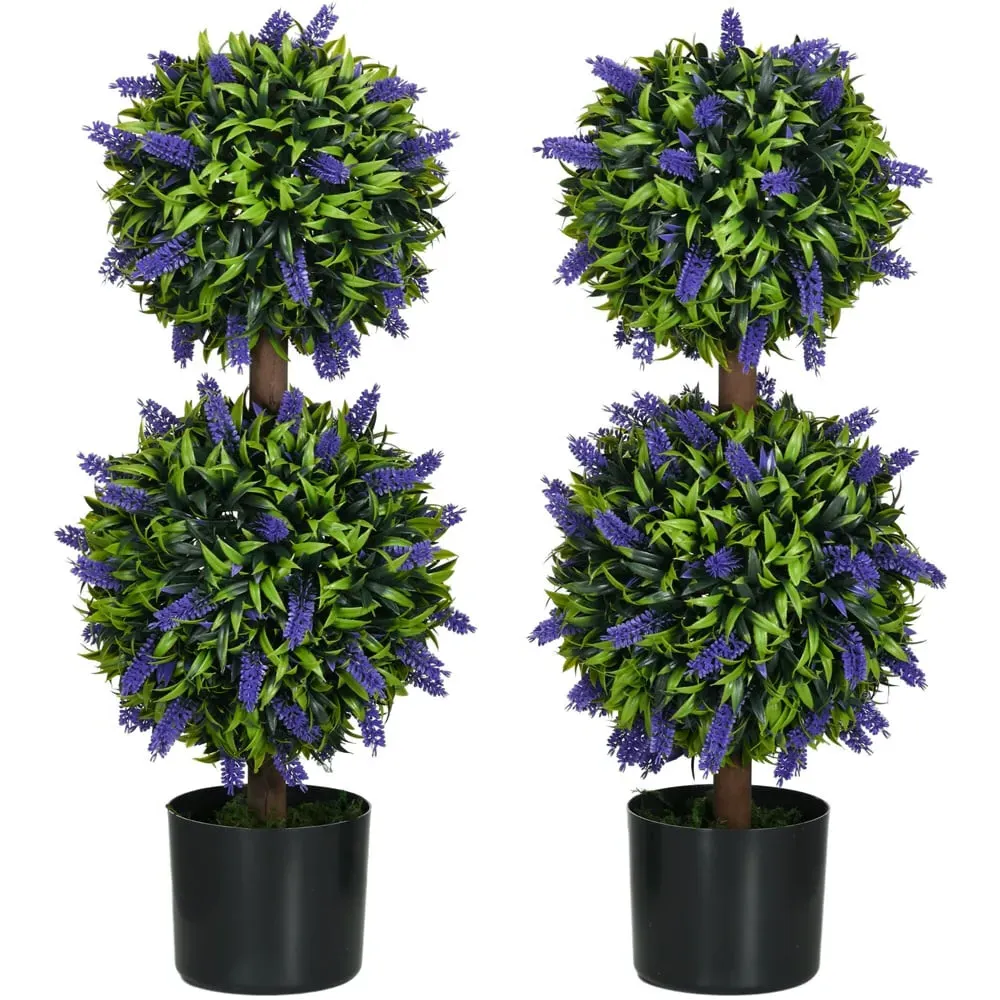 70cm Lavender Ball Tree Artificial Plants 2 Pack - Green image