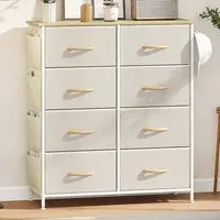 8-Drawer Chest of Drawers with Side Pockets - Beige, Fabric