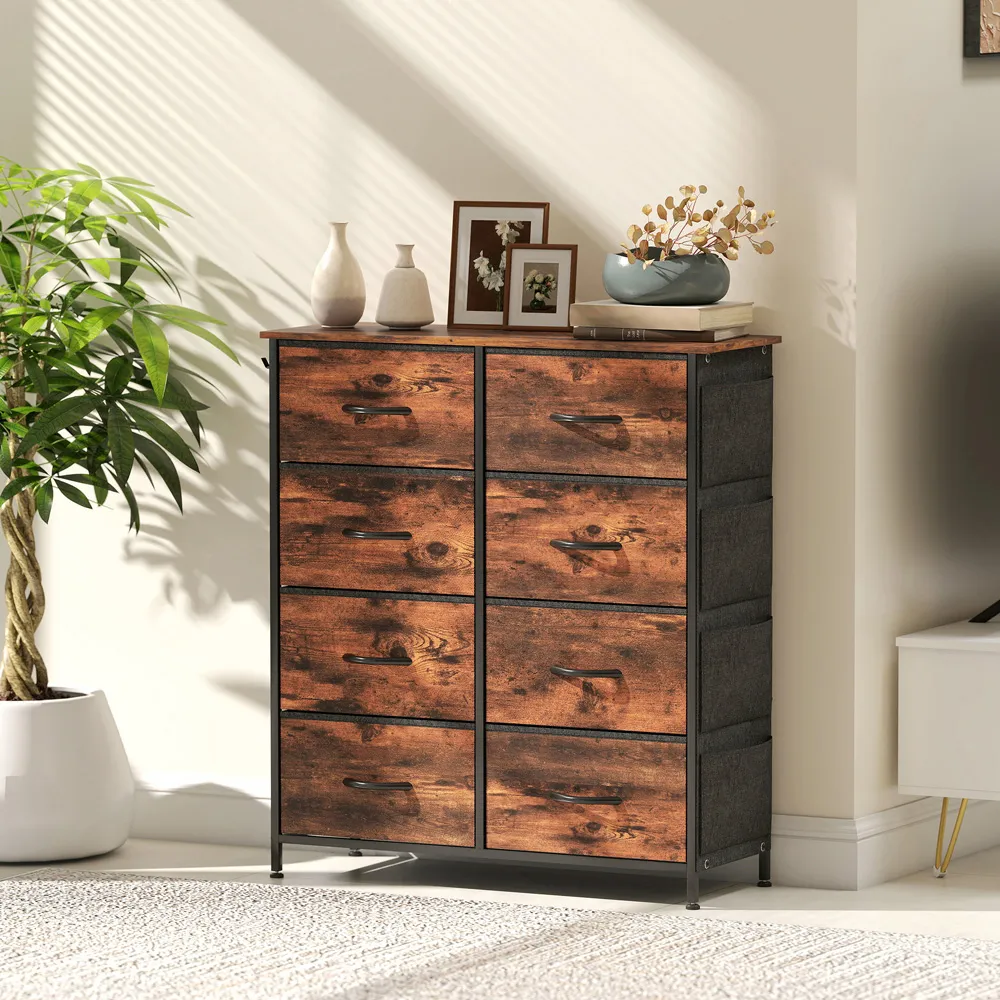 8 Drawer Chest of Drawers with Side Pockets - Brown, Fabric