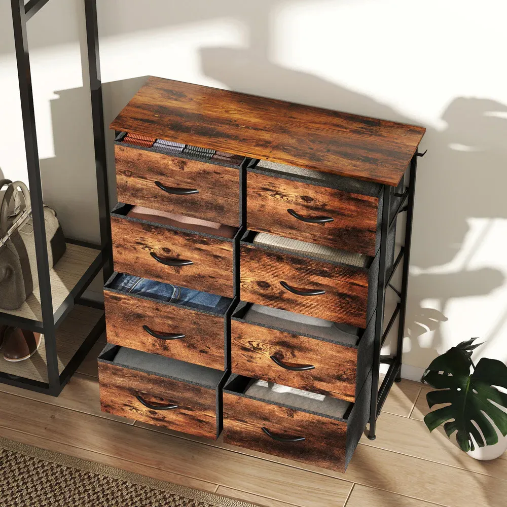 8 Drawer Chest of Drawers with Side Pockets - Brown, Fabric