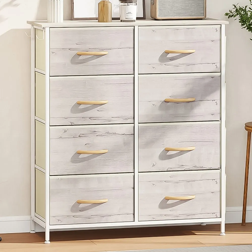 8 Drawer Chest of Drawers with Side Pockets - Brown, Fabric