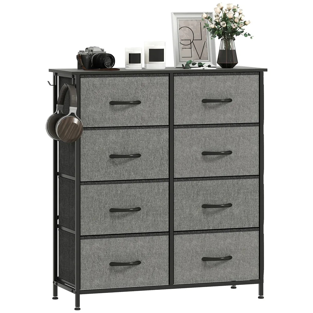 8 Drawer Chest of Drawers with Side Pockets - Grey, Fabric