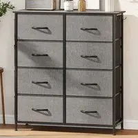 8 Drawer Chest of Drawers with Side Pockets - Grey, Fabric