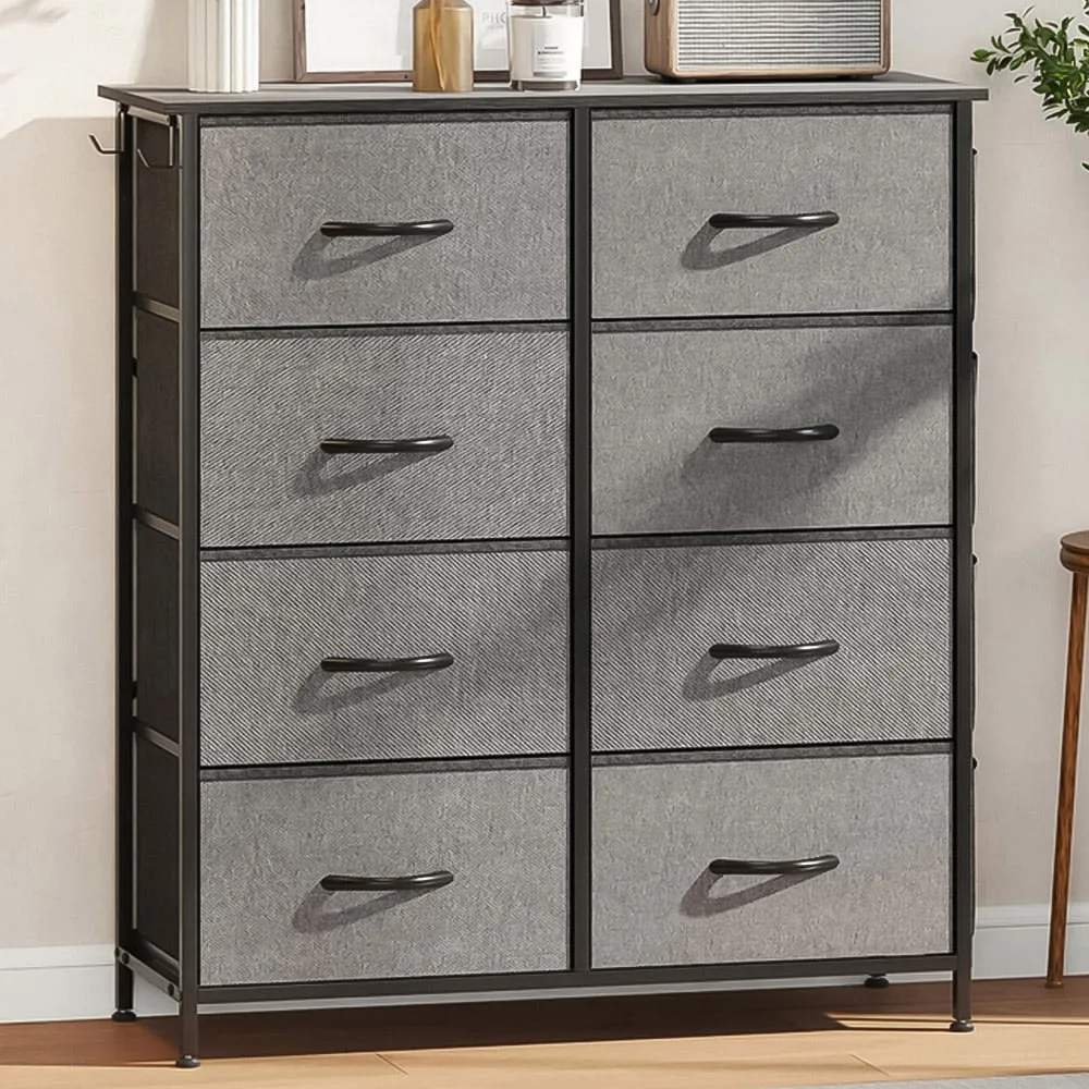 8 Drawer Chest of Drawers with Side Pockets - Grey, Fabric
