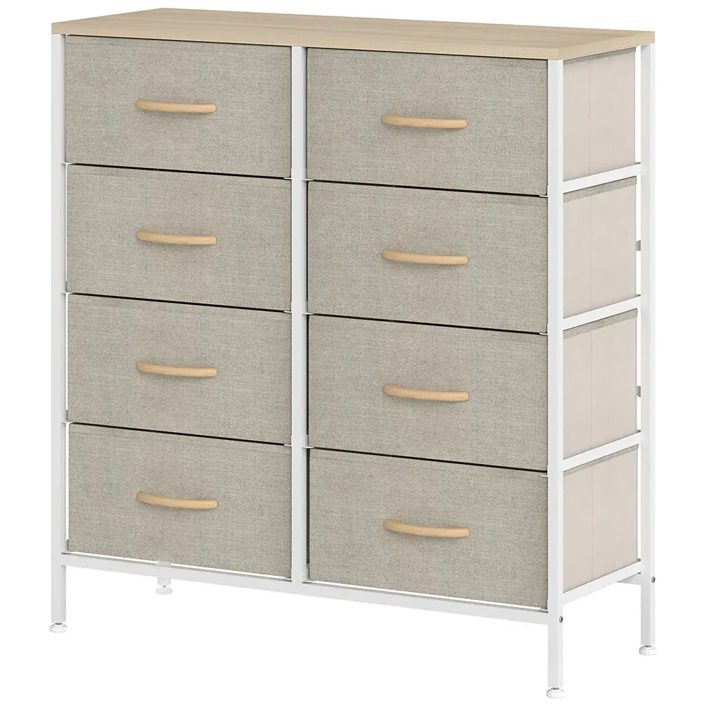 8 Drawer Chest of Drawers with Wooden Top - Brown, Fabric