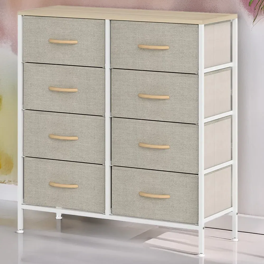 8 Drawer Chest of Drawers with Wooden Top - Brown, Fabric