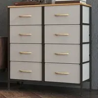 8 Drawer Chest of Drawers with Wooden Top - Cream, Fabric