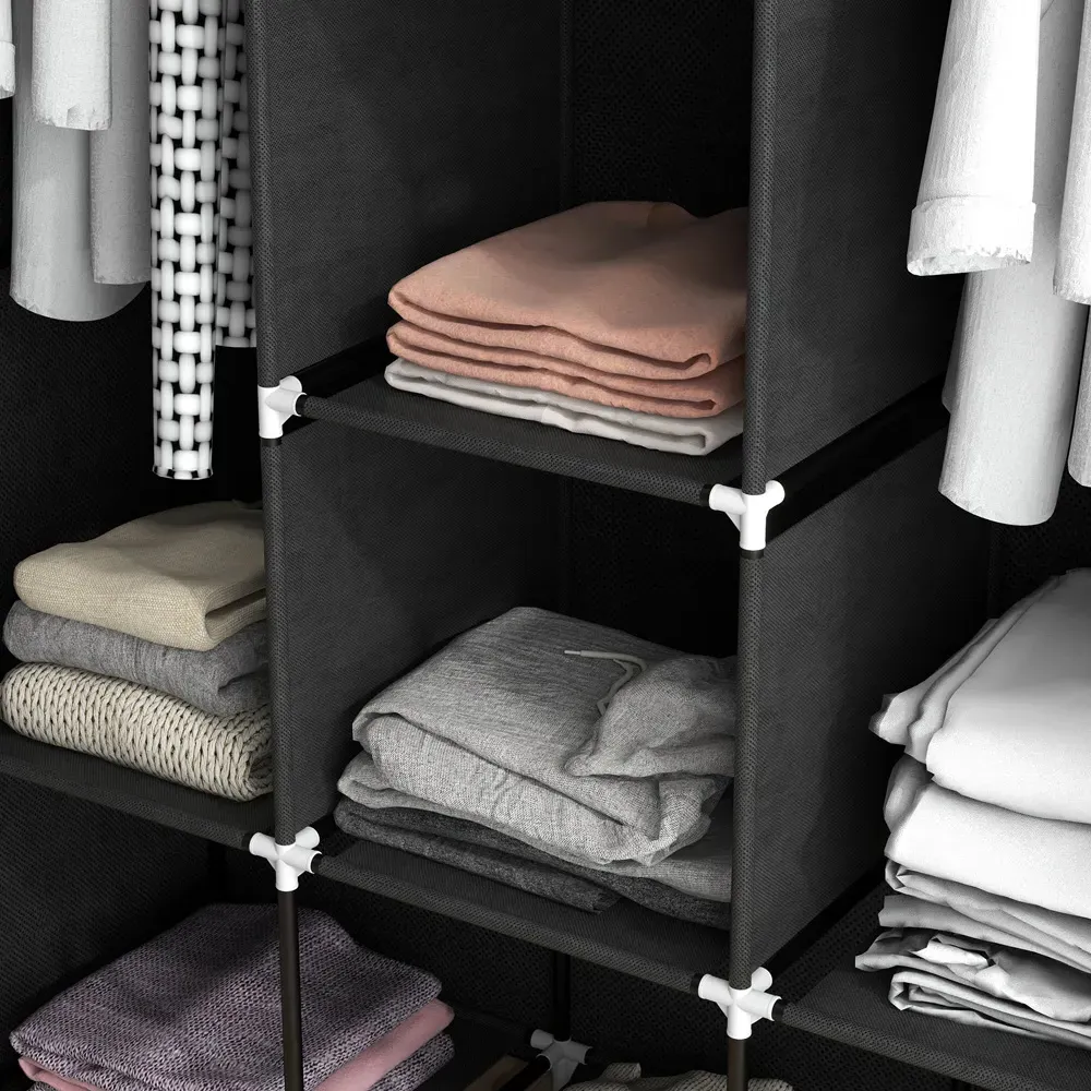 8 Shelf Portable Fabric Wardrobe - Black