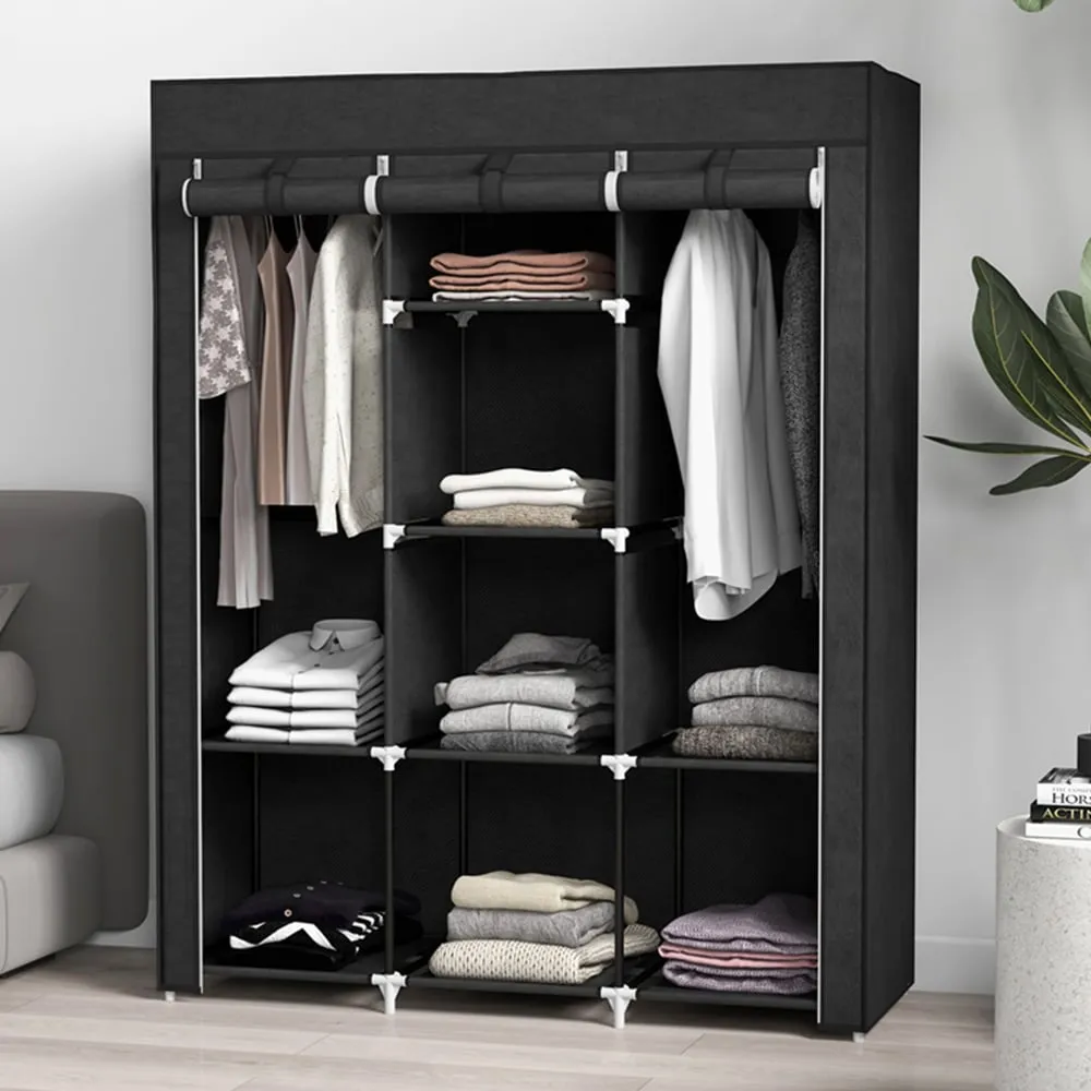 8 Shelf Portable Fabric Wardrobe - Black image