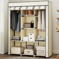 8 Shelf Portable Wardrobe with Hanging Rails - Cream, Fabric