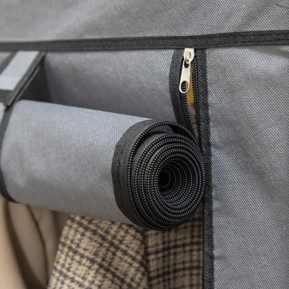 8 Shelf Portable Wardrobe with Hanging Rails - Grey, Fabric