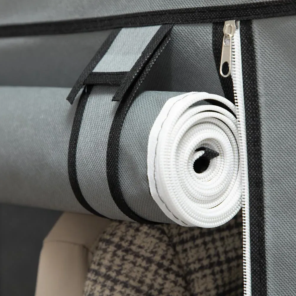 8 Shelf Portable Wardrobe with Hanging Rails - Grey, Fabric